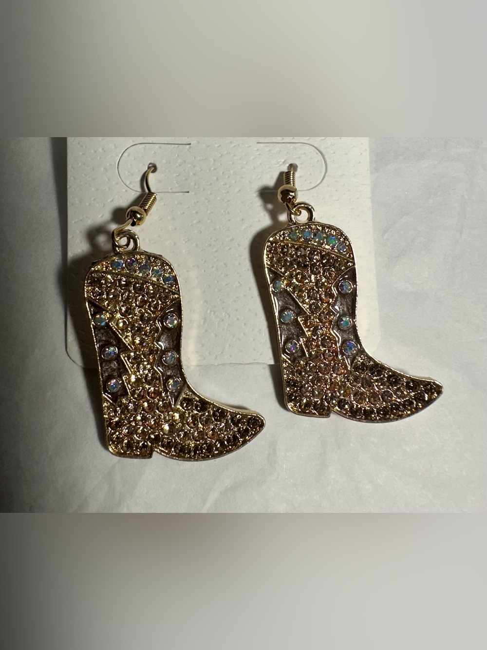 Black and Gold Rhinestone Cowboy Boots Dangle Earrings